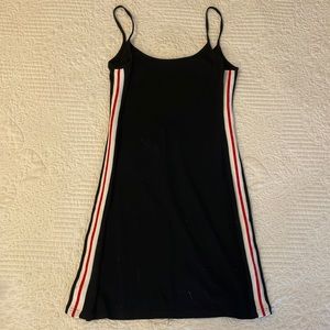 Black Spaghetti Strap Midi Dress with Athletic Stripe Detailing